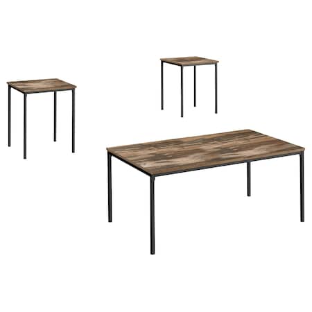 Monarch Specialties Table Set, 3pcs Set, Coffee, End, Black Metal, Brown Reclaimed Laminate, Contemporary, Modern I 7893P